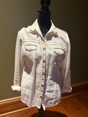 Adiktd White Button-Down Shirt with Black Topstitching